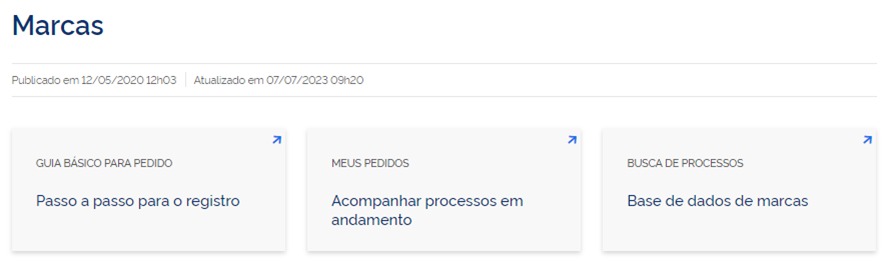 Ao abrir o link, clique em “Busca de Processos - Base de dados de marcas”